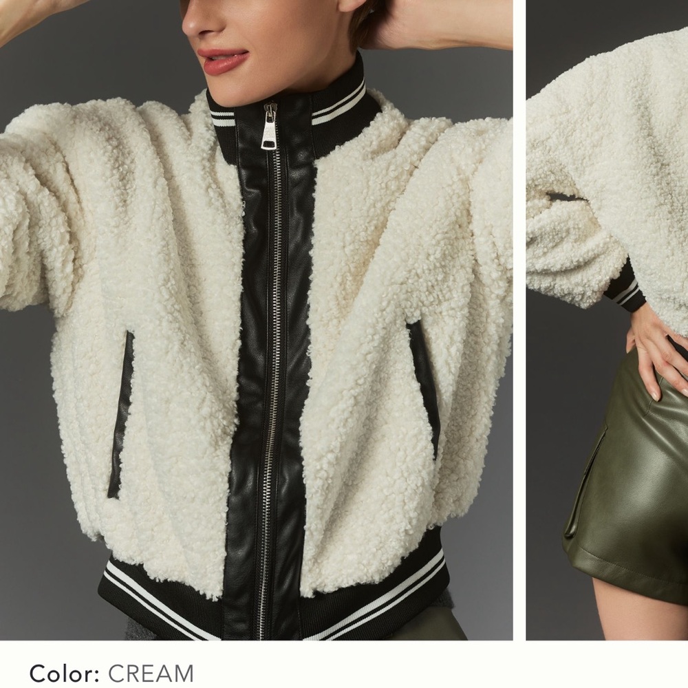 Anthropologie Avec Les Filles Sherpa Fleece
Varsity Bomber Jacket  Small petite